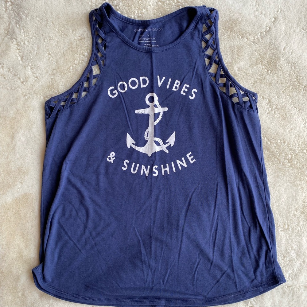 Navy Blue Sleeveless Top with Anchor Print